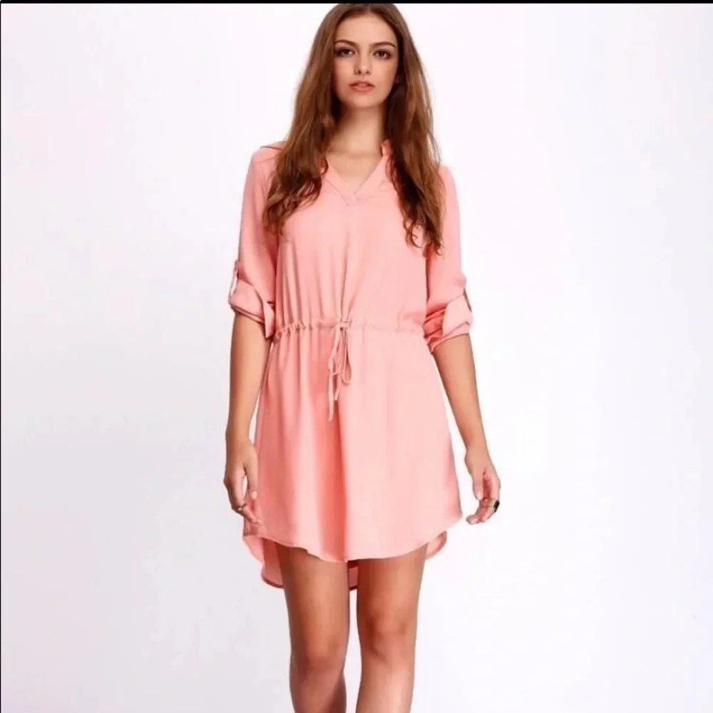 Tea & Cup Peach Chiffon Shirt Dress